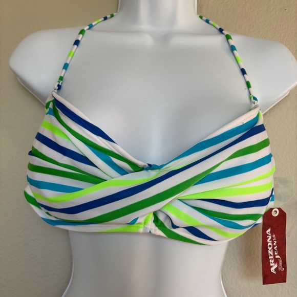 Arizona Jean Co. Bikini Top Bandeau Stripe White Green Blue Women's Size XL NWT - Picture 1 of 3